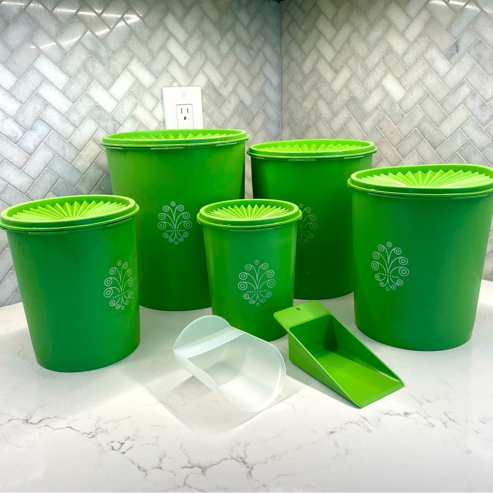 VINTAGE Tupperware Nesting Canister Set of 5 Lids GREEN 805 807 809 811 1339